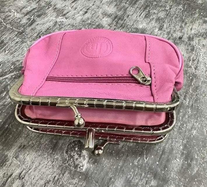 Leatherboss Genuine Leather Double Frame Coin Purse Wallet with Zipper Pocket