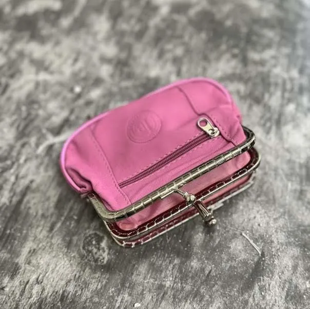 Leatherboss Genuine Leather Double Frame Coin Purse Wallet with Zipper Pocket