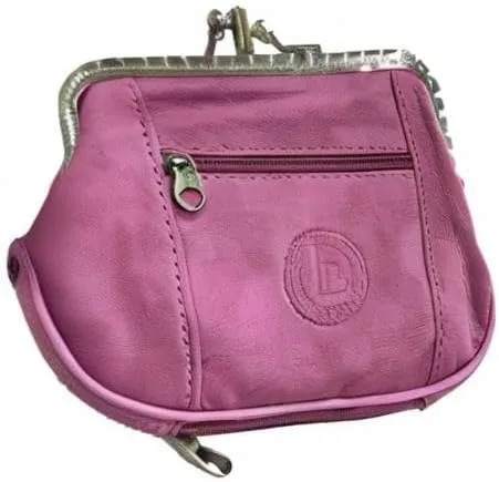 Leatherboss Genuine Leather Double Frame Coin Purse Wallet with Zipper Pocket