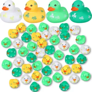Leitee 48 Pcs St. Patrick's Day Rubber Ducks Mini Shamrock Ducks 4 Styles Holiday Rubber Baby Showers Bath Toys for St. Patrick's Day Party Favors Birthday Party Class Rewards