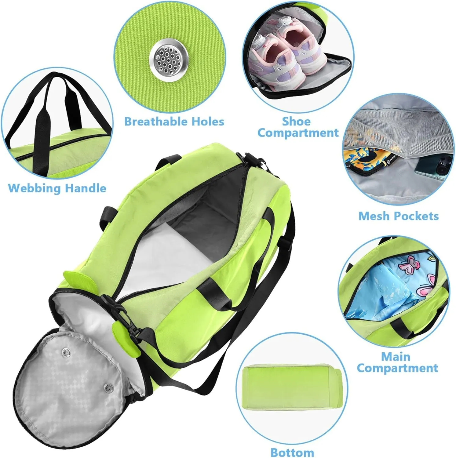 Lemon Green Snow White Gradient Girls Duffle Bags for Travel Overnight Weekender Duffel Gym Kids Luggage Carry on Duffel Bag for Boys
