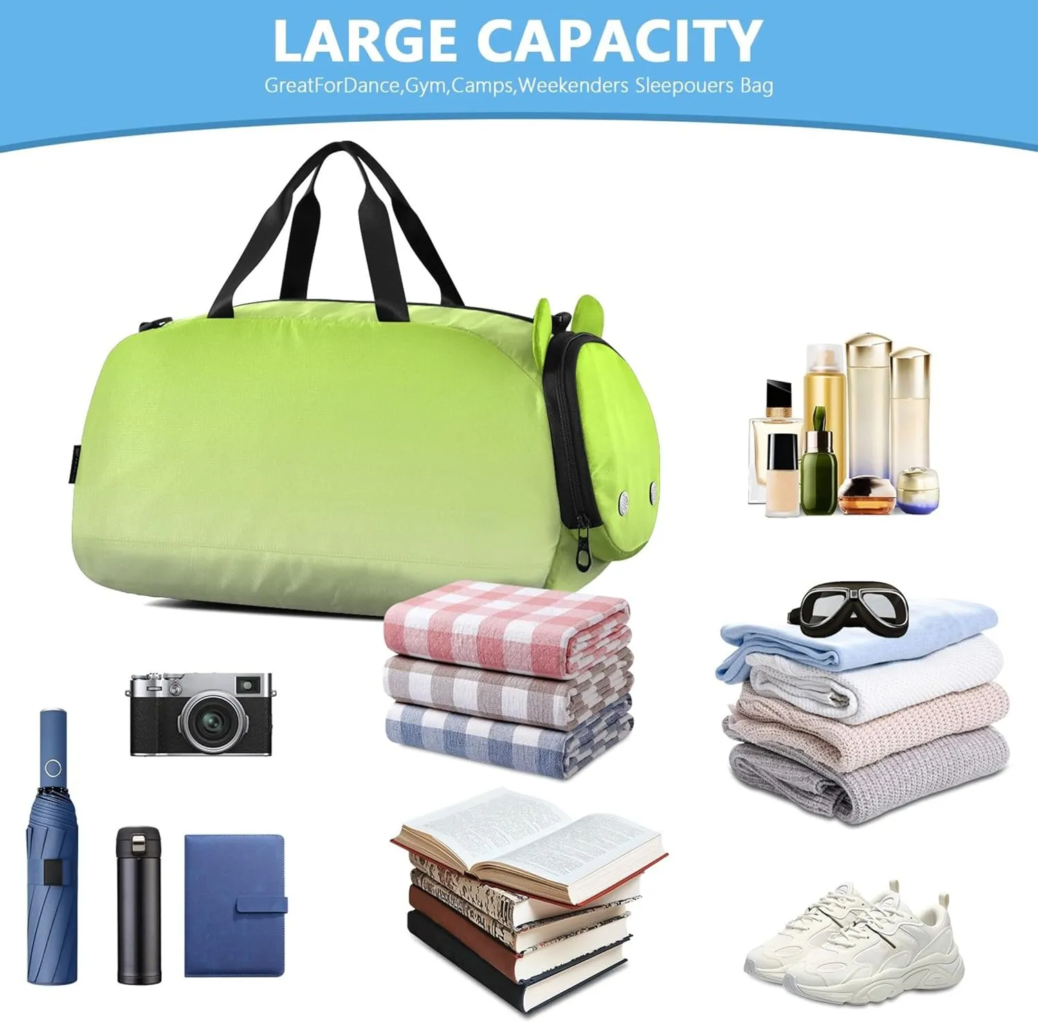 Lemon Green Snow White Gradient Girls Duffle Bags for Travel Overnight Weekender Duffel Gym Kids Luggage Carry on Duffel Bag for Boys