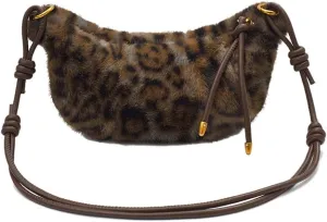 Leopard Fluffy Sling Dumpling Bag Cheetah Print Fuzzy Furry Shoulder Crossbody Crescent Bag Leopard Plush Horn Bag