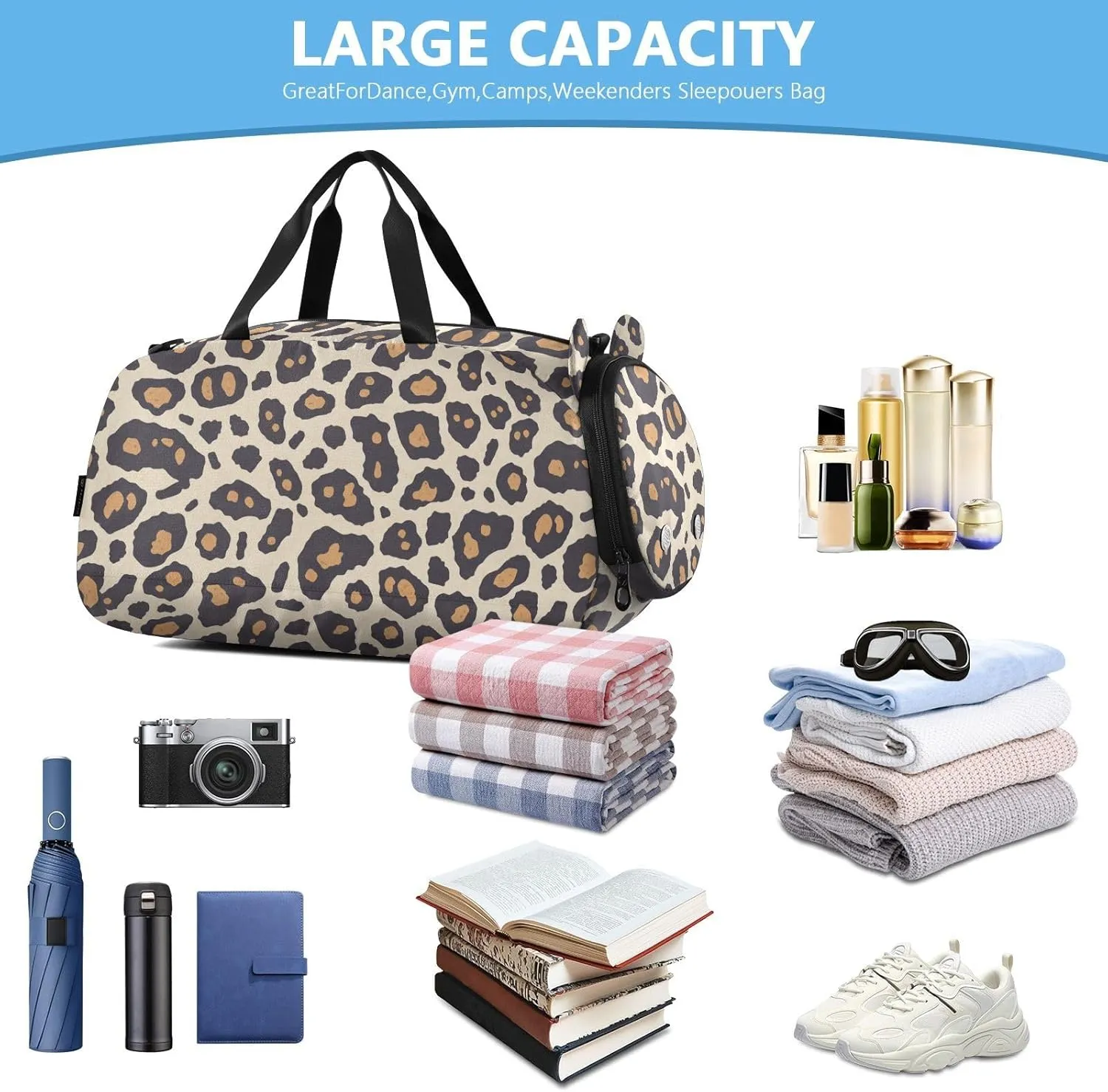Leopard Print Pattern Black Crossbody Bag with Shoes Compartment Fashion Side Bags for Date