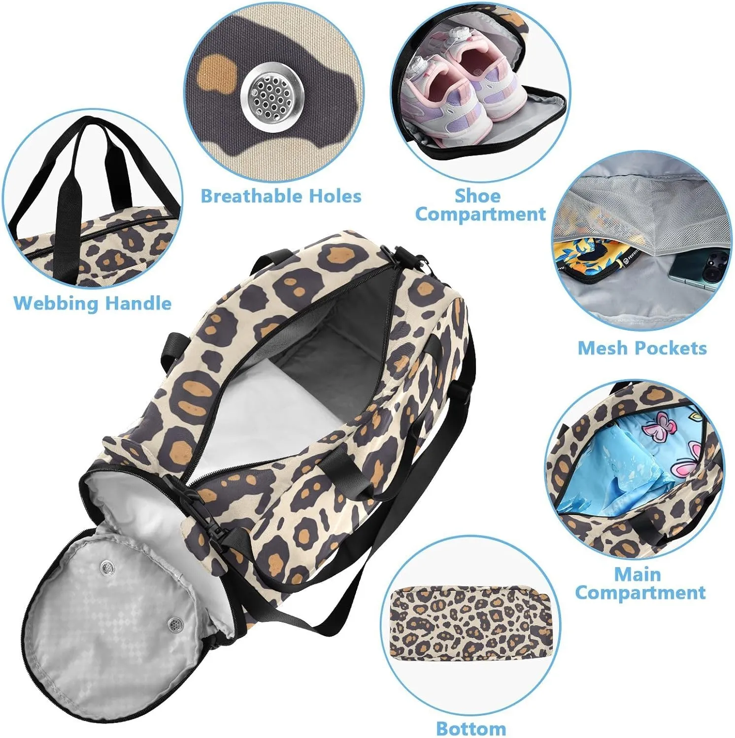 Leopard Print Pattern Black Crossbody Bag with Shoes Compartment Fashion Side Bags for Date