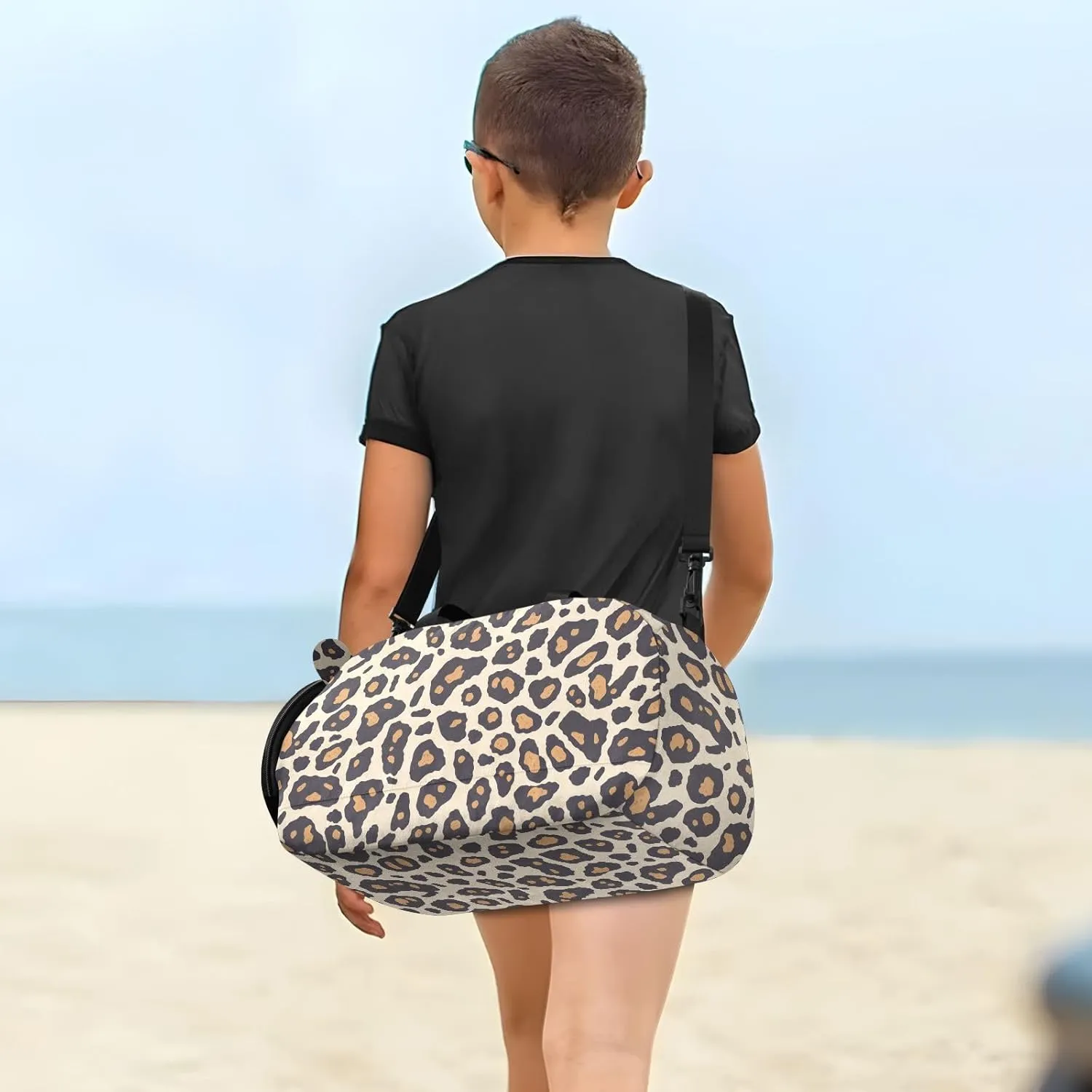 Leopard Print Pattern Black Crossbody Bag with Shoes Compartment Fashion Side Bags for Date