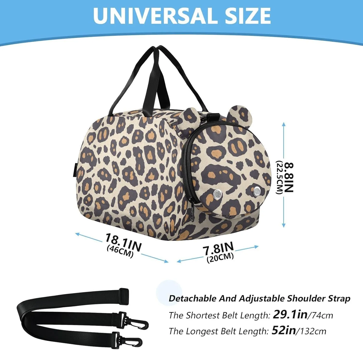 Leopard Print Pattern Black Crossbody Bag with Shoes Compartment Fashion Side Bags for Date