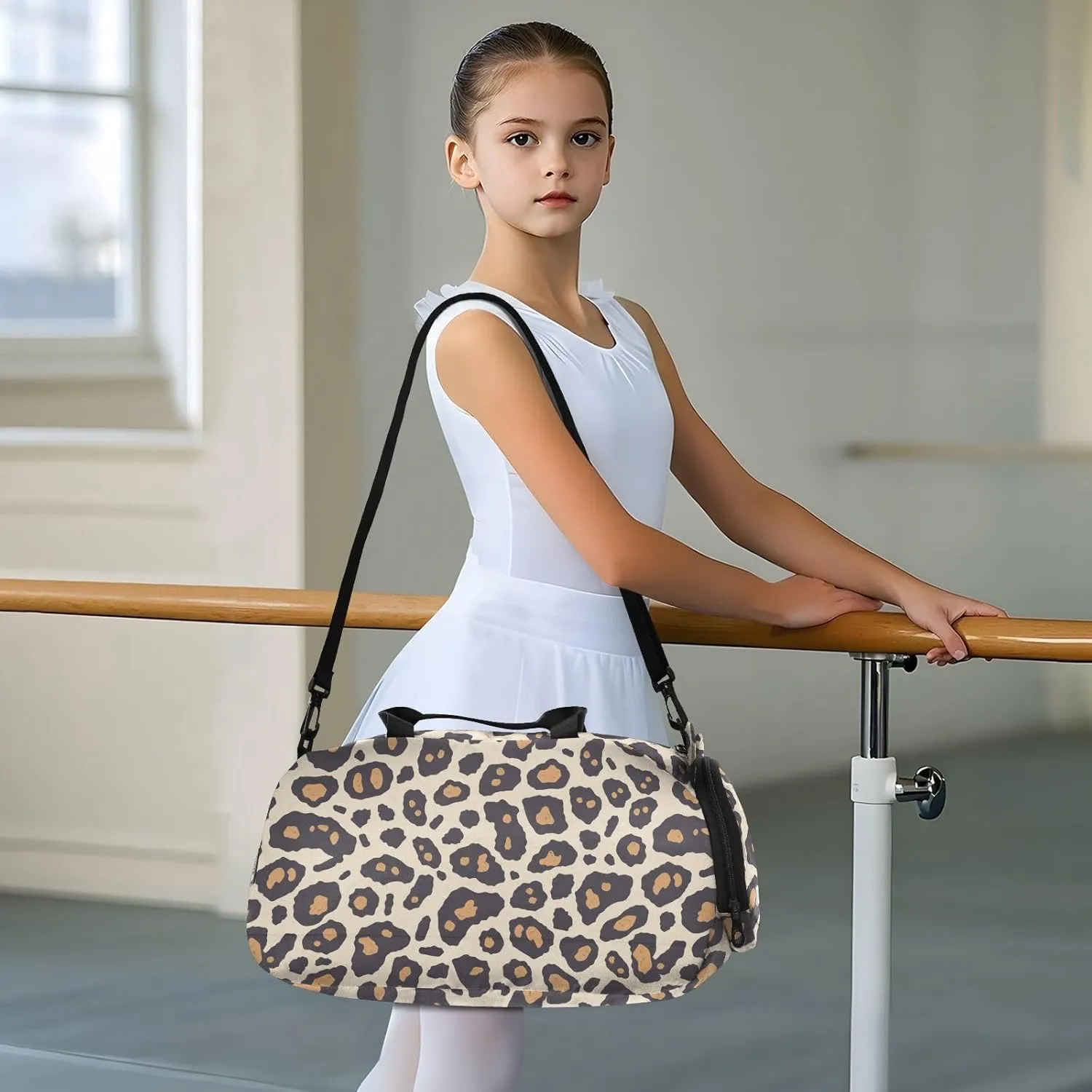 Leopard Print Pattern Black Crossbody Bag with Shoes Compartment Fashion Side Bags for Date