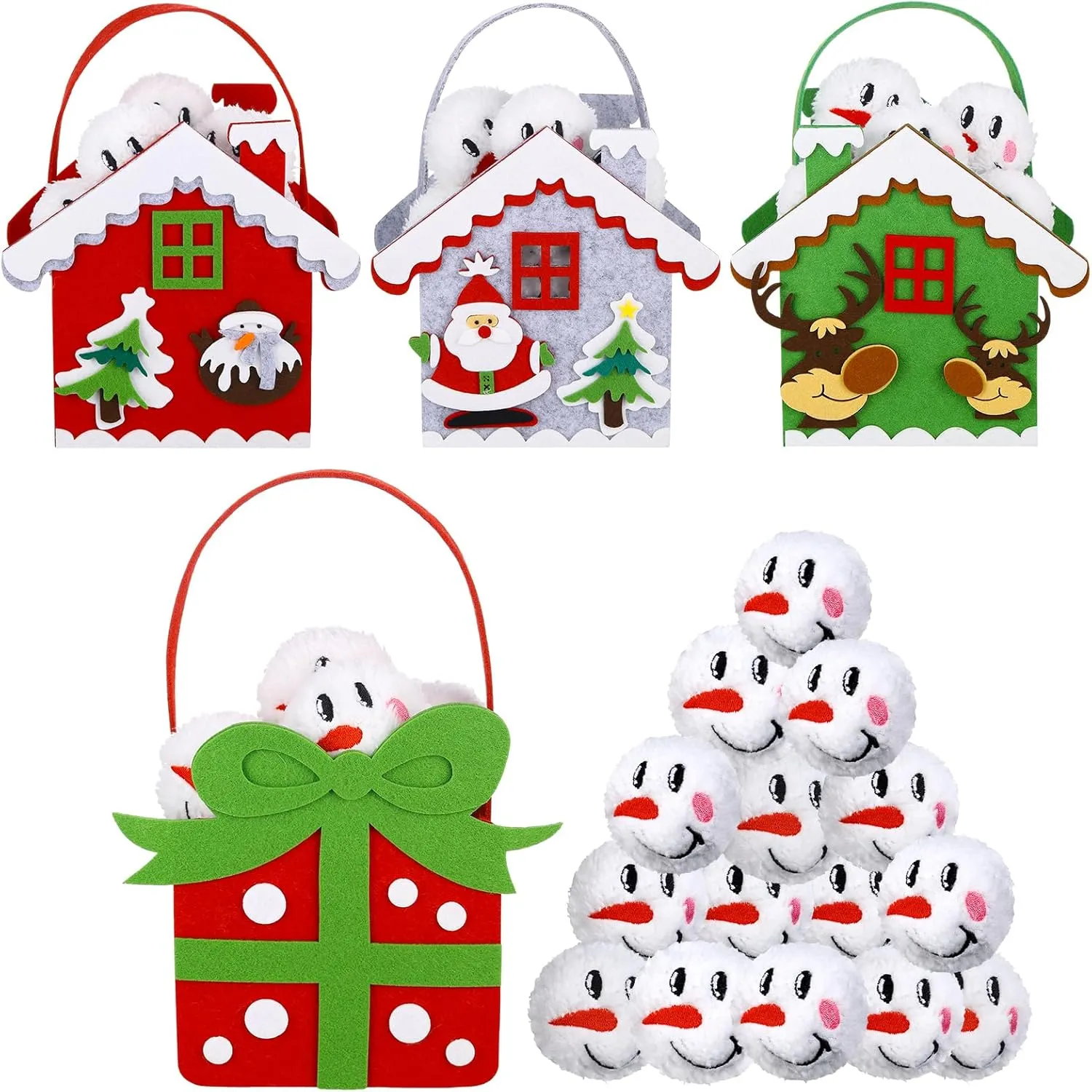 Leyndo 24 Pcs Christmas Snowball Fun Set Include 20 Snowmen Ball Fake Snowballs Indoor with 4 Funny Christmas Toy Bags for 14 Years Above Winter Party Fighting Game Decor
