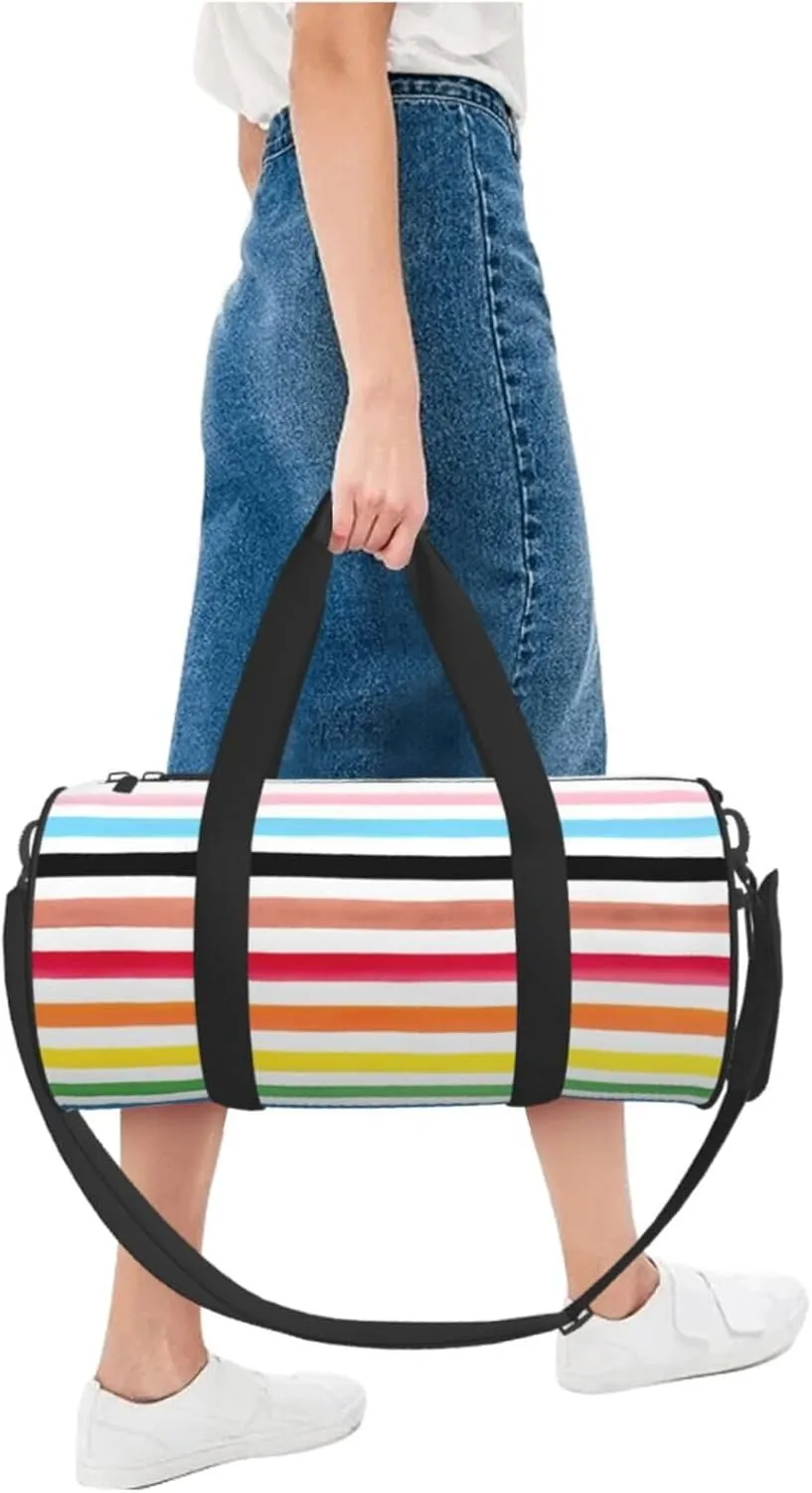 LGBT Pride Rainbow Gay Progress Pride Stripes Round Travel Duffel Bag Large Capacity Gym Sports Bags for Hiking Vacation Trips