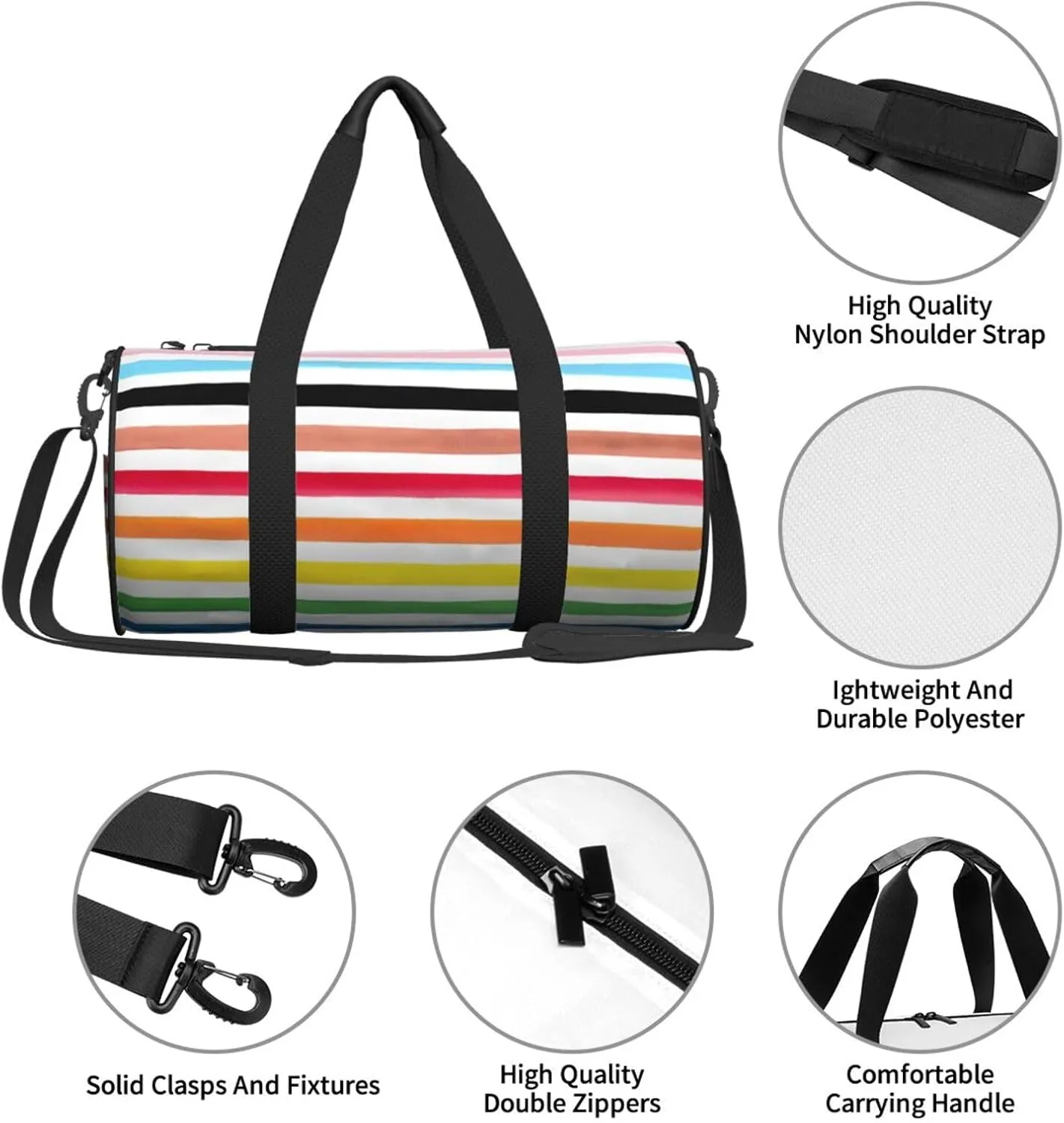 LGBT Pride Rainbow Gay Progress Pride Stripes Round Travel Duffel Bag Large Capacity Gym Sports Bags for Hiking Vacation Trips