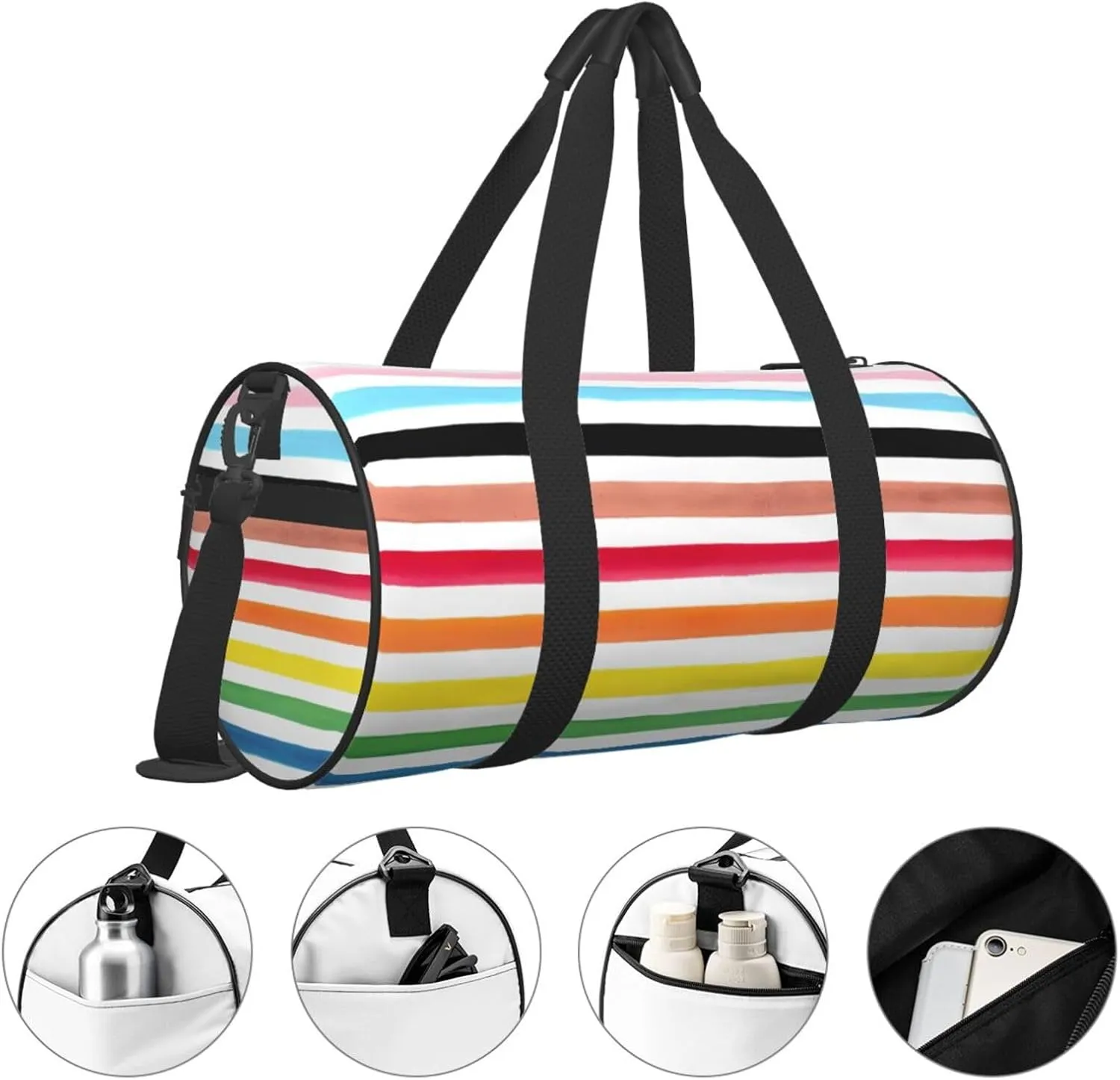 LGBT Pride Rainbow Gay Progress Pride Stripes Round Travel Duffel Bag Large Capacity Gym Sports Bags for Hiking Vacation Trips