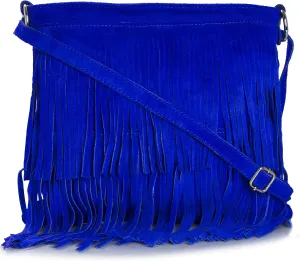 LiaTalia Womens Fringe Handbag - Real Italian Suede Leather - Tassle Effect Shoulder Bag in Medium Size - Ashley