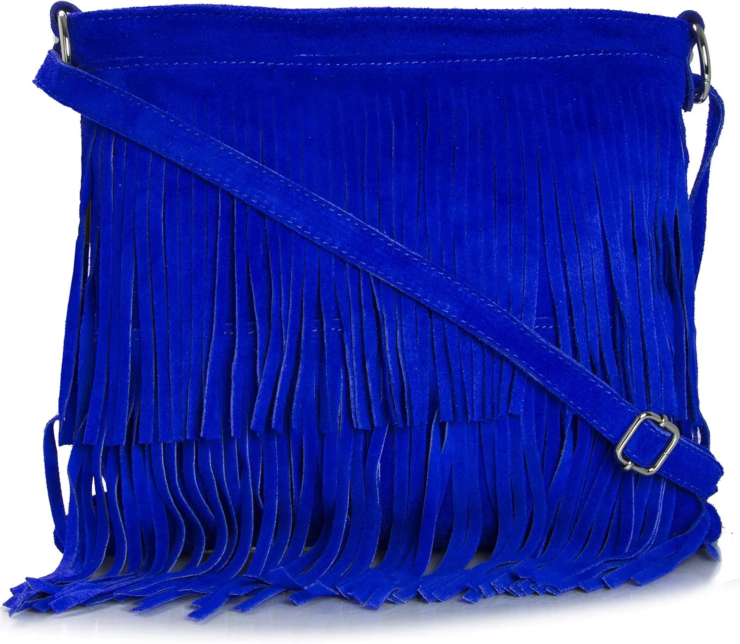 LiaTalia Womens Fringe Handbag - Real Italian Suede Leather - Tassle Effect Shoulder Bag in Medium Size - Ashley