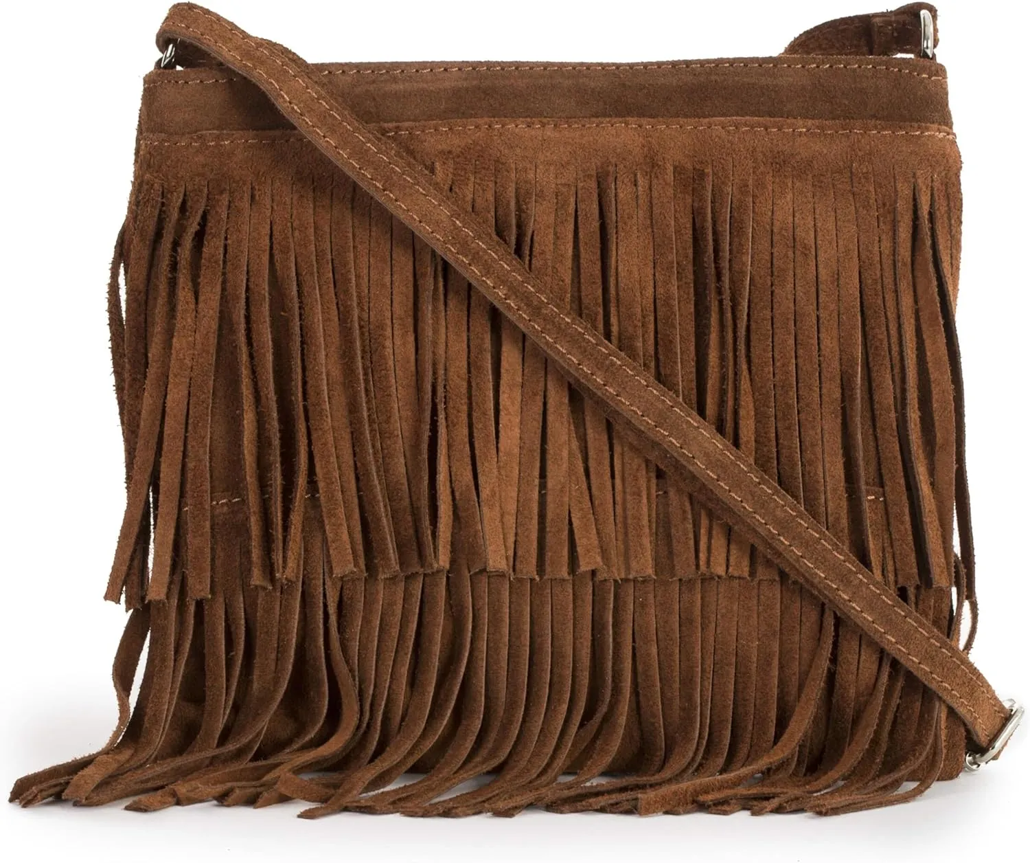 LiaTalia Womens Fringe Handbag - Real Italian Suede Leather - Tassle Effect Shoulder Bag in Small Size - Robin
