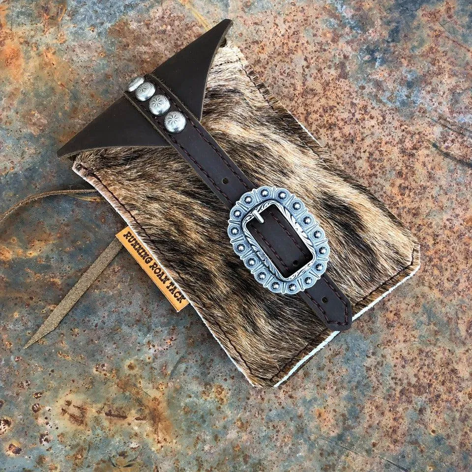 Light Brindle Cowhide Mini Saddle Bag with Your Choice of Buckle and Fringe for Phone, Keys, Roping Powder, etc