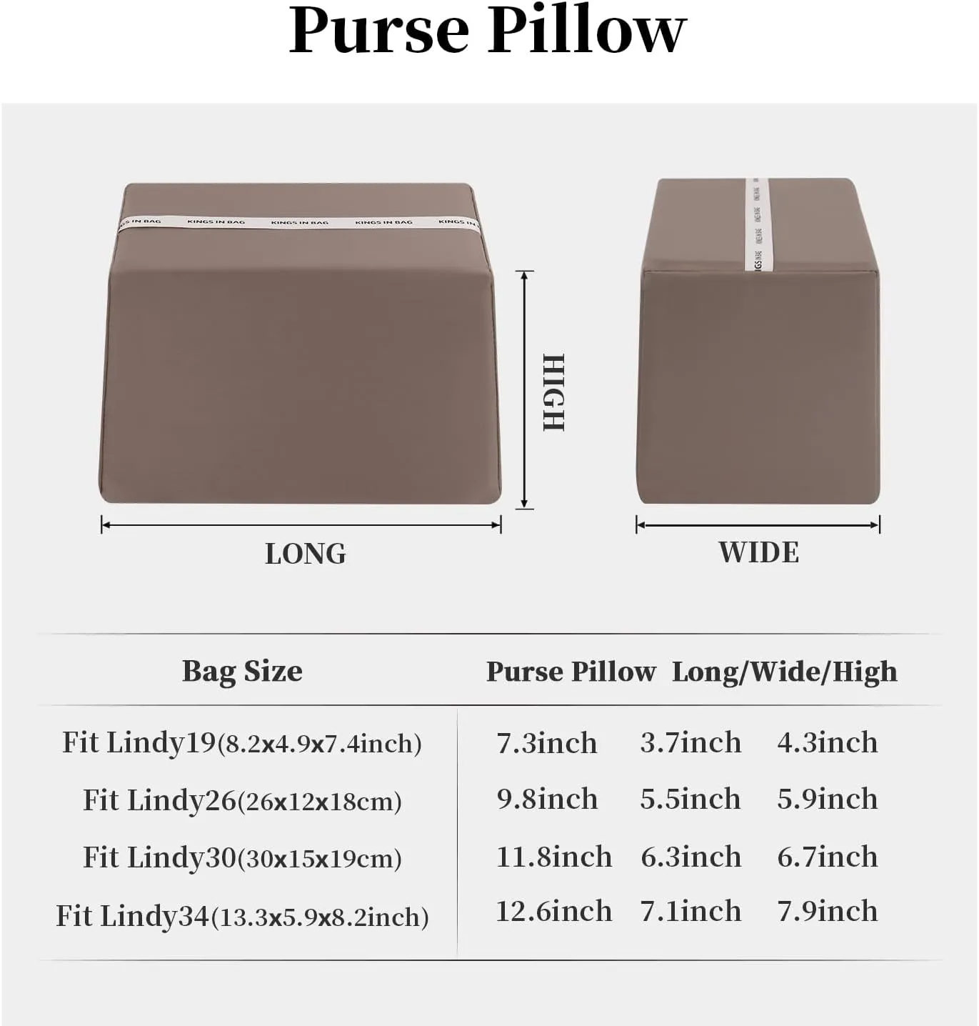 Lindy26 Purse Pillow Insert, Inner Sponge Compatible with Lindy26 Bags, Luxury Bag Lightweight Shaper with Silky Satins for Women Bags, Soft Memory Foam Inner (Etoupe grey, Lindy26)