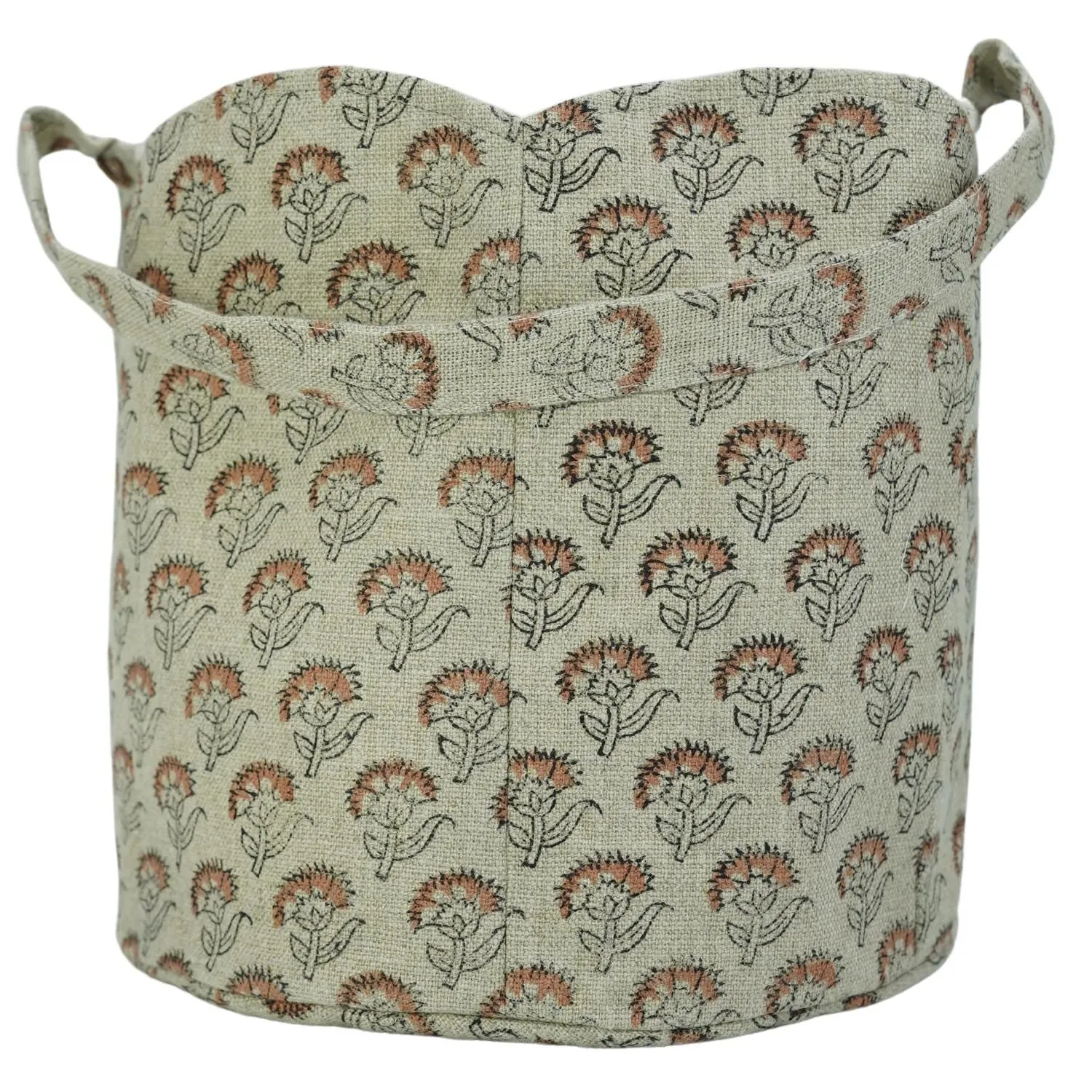 LINEN BLOCK PRINTED BASKETS STORAGE & ORGANIZER BIN – SHOPPING & GIFT BASKET - JUJU FLOWER