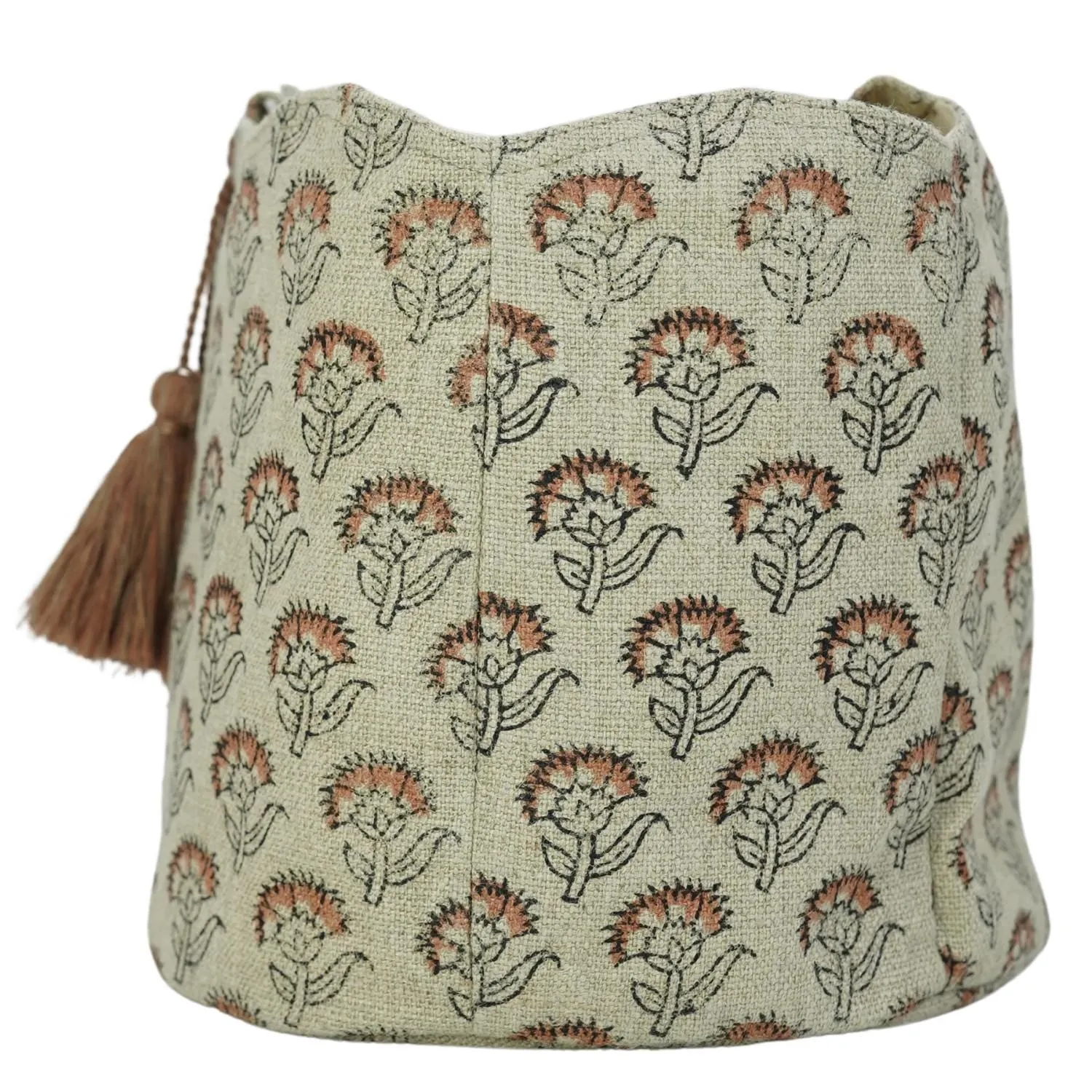 LINEN BLOCK PRINTED BASKETS STORAGE & ORGANIZER BIN – SHOPPING & GIFT BASKET - JUJU FLOWER