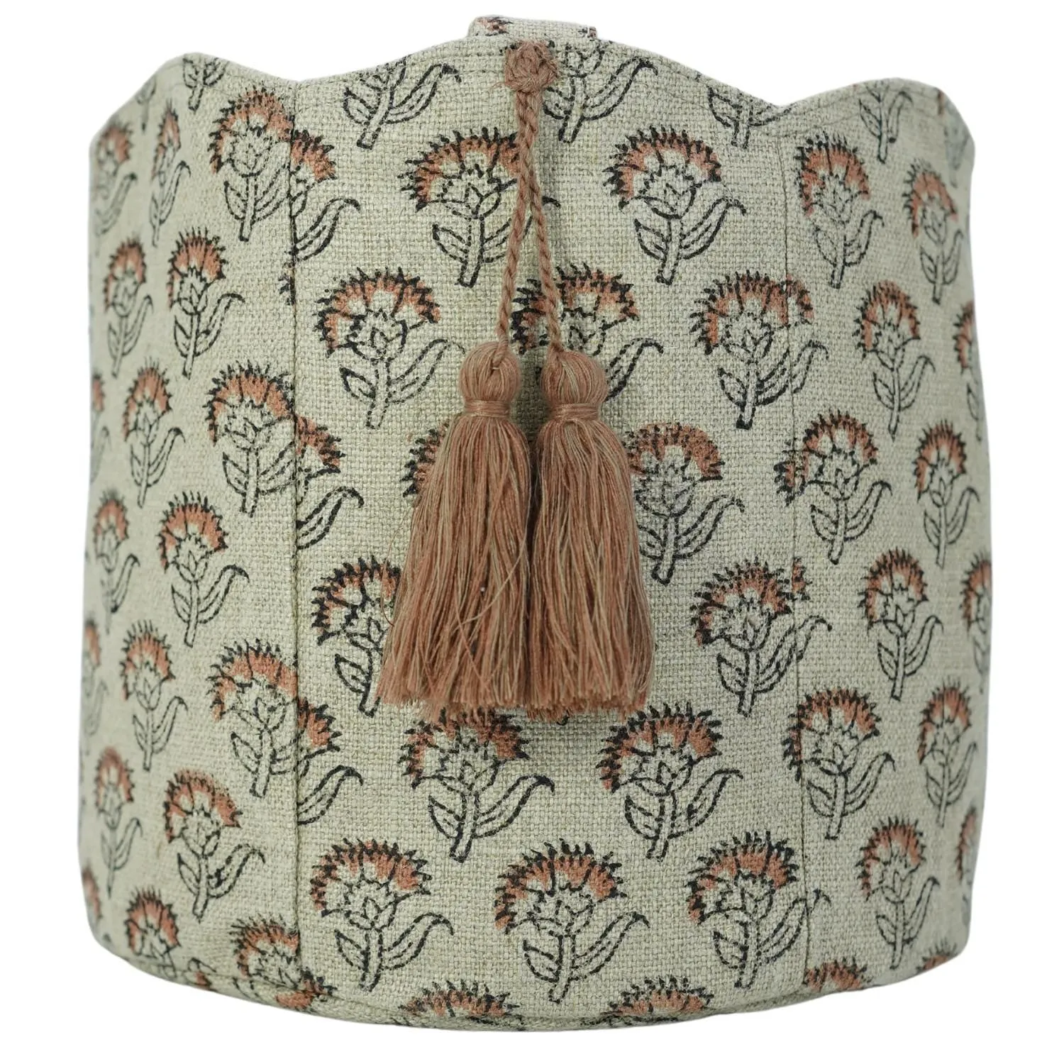 LINEN BLOCK PRINTED BASKETS STORAGE & ORGANIZER BIN – SHOPPING & GIFT BASKET - JUJU FLOWER