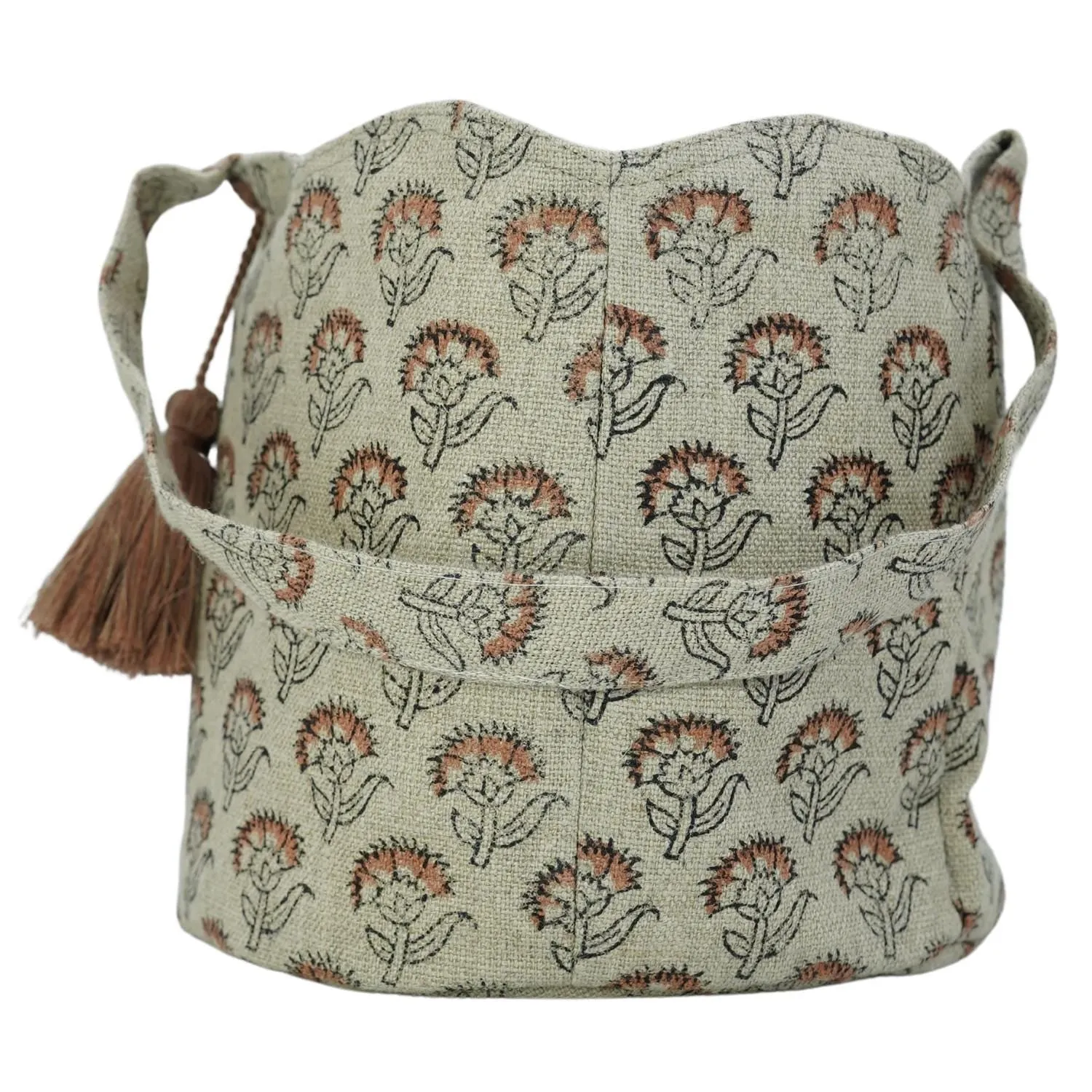 LINEN BLOCK PRINTED BASKETS STORAGE & ORGANIZER BIN – SHOPPING & GIFT BASKET - JUJU FLOWER