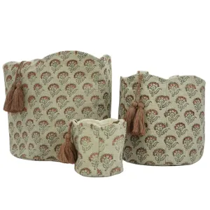 LINEN BLOCK PRINTED BASKETS STORAGE & ORGANIZER BIN – SHOPPING & GIFT BASKET - JUJU FLOWER