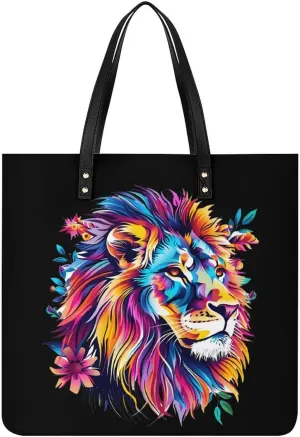 Lion Colorful Lions Top Handle Satchel Handbags PU Leather Tote Bags Shoulder Bags for Women