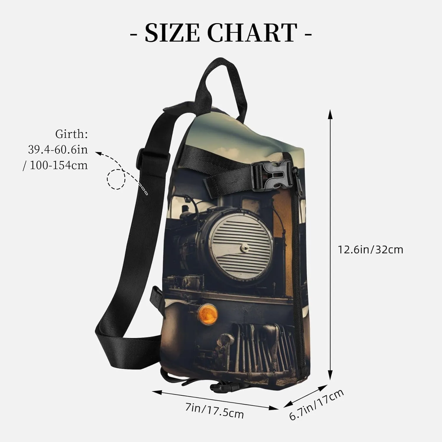 Locomotive Print Crossbody Backpack Casual Adjustable Bag Multifunctional Sling Backpack