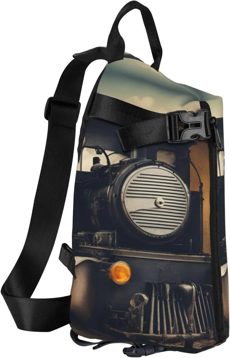 Locomotive Print Crossbody Backpack Casual Adjustable Bag Multifunctional Sling Backpack
