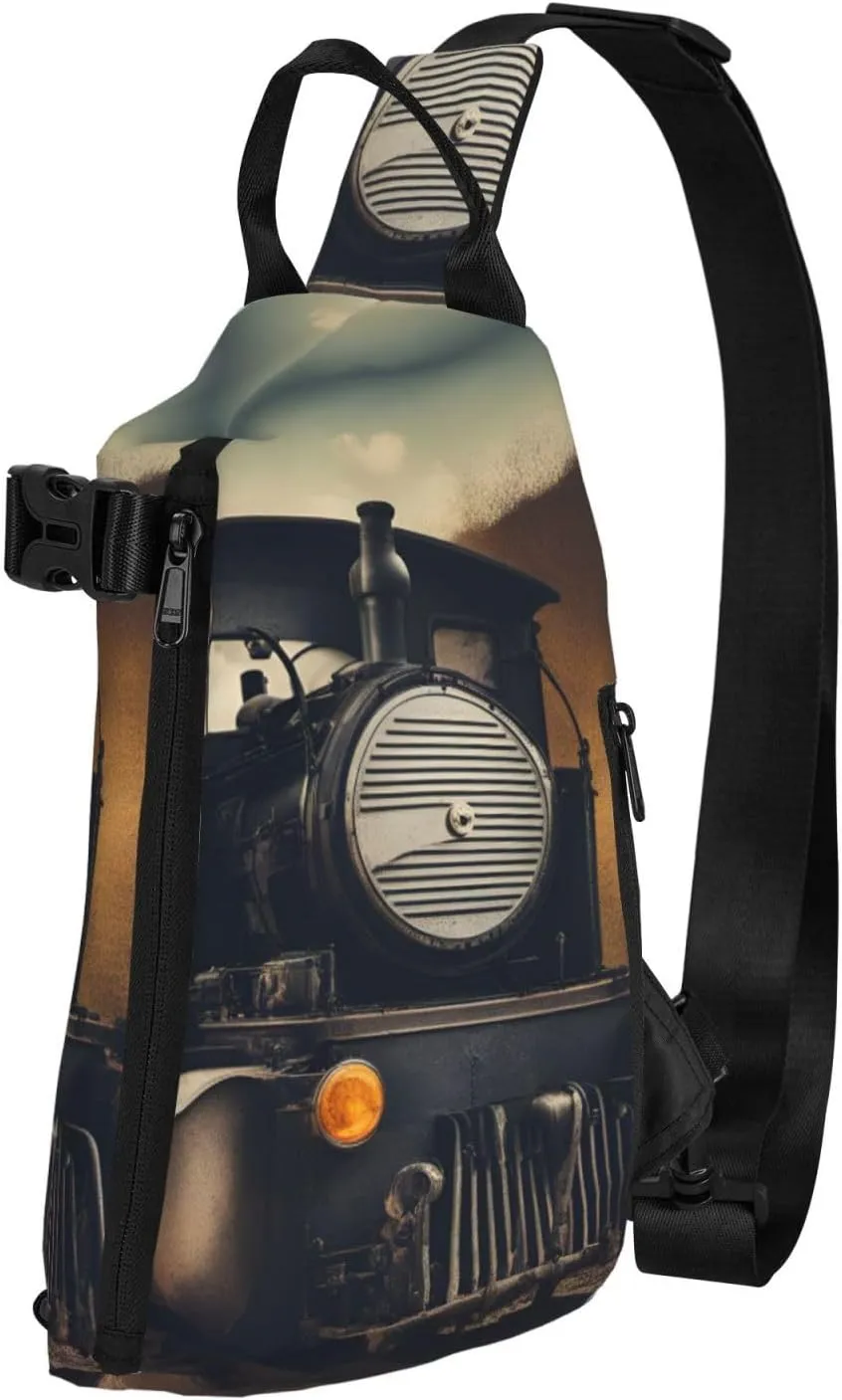 Locomotive Print Crossbody Backpack Casual Adjustable Bag Multifunctional Sling Backpack
