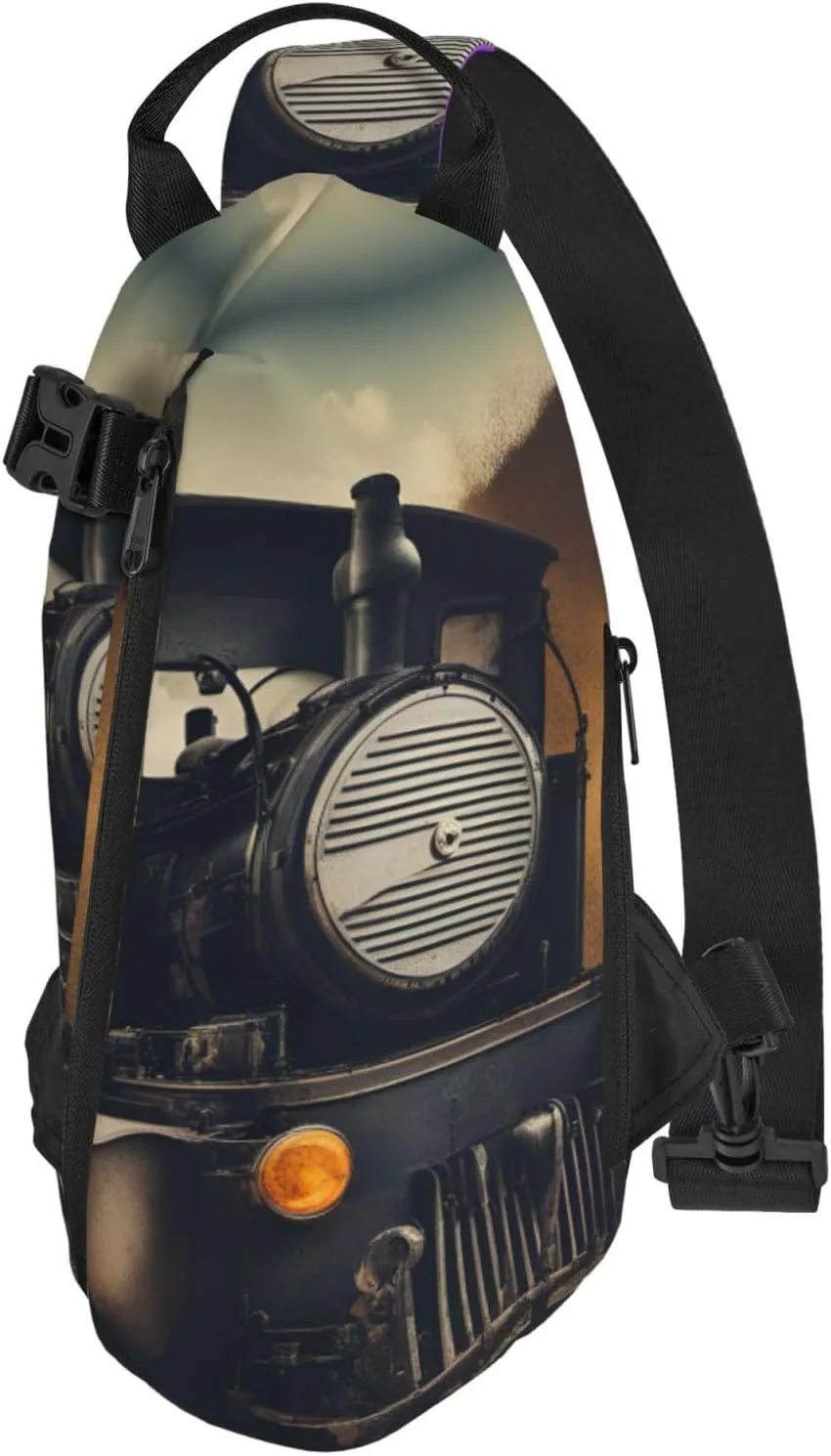 Locomotive Print Crossbody Backpack Casual Adjustable Bag Multifunctional Sling Backpack