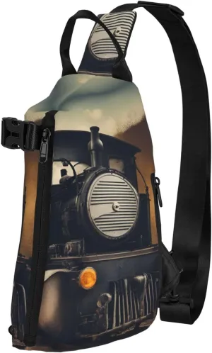 Locomotive Print Crossbody Backpack Casual Adjustable Bag Multifunctional Sling Backpack