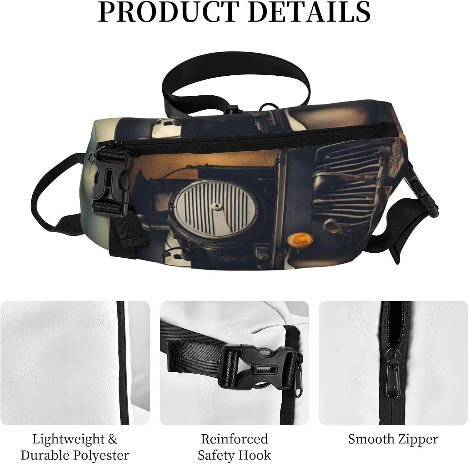 Locomotive Print Crossbody Backpack Casual Adjustable Bag Multifunctional Sling Backpack