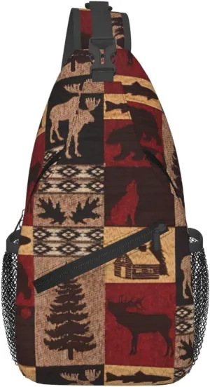 Lodge Bear Deer Fish Print Cross Chest Bag Diagonally,Sling Bag,Shoulder Bag For Travel, Hiking, Work