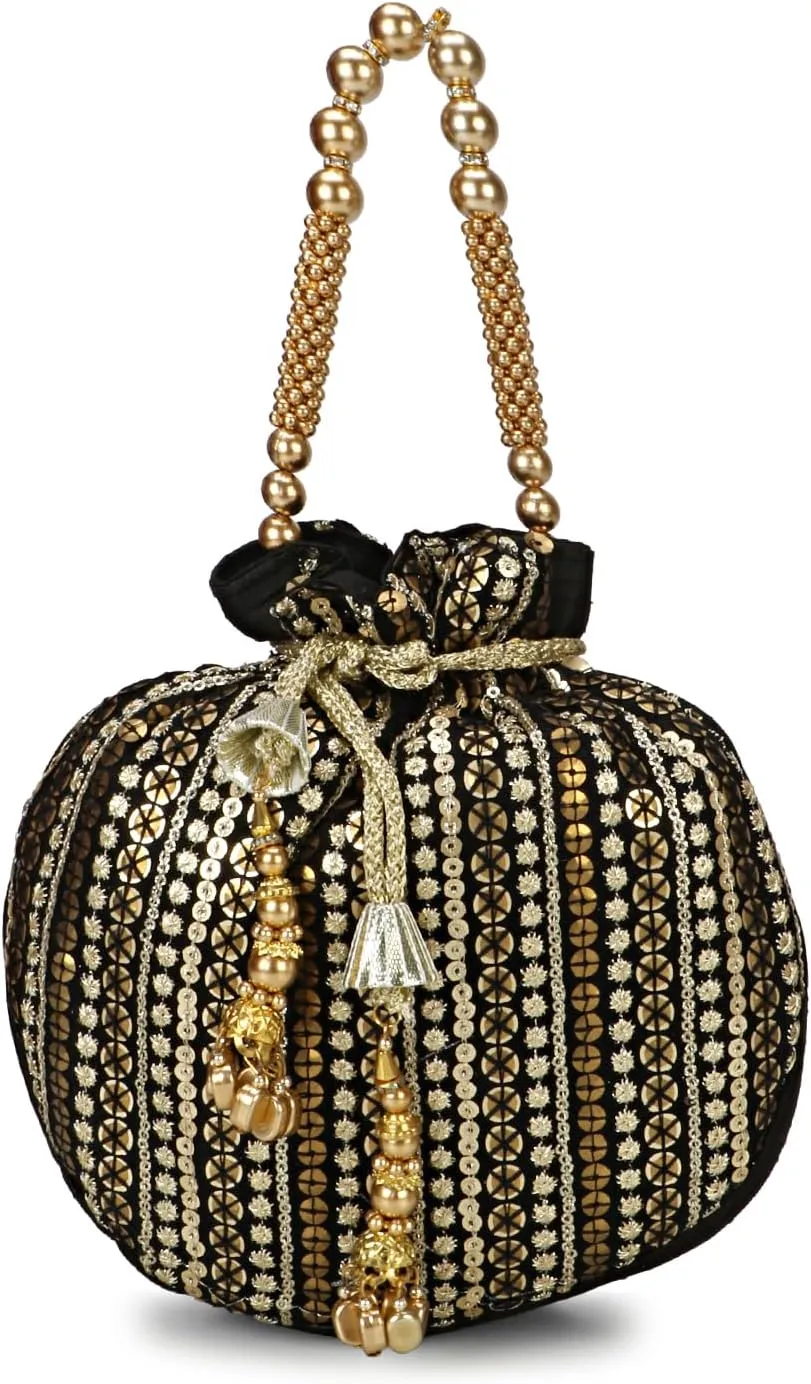 LONGING TO BUY Handcrafted Pearl and Bead Embellished Potli Bag, Potli Bag For Women
