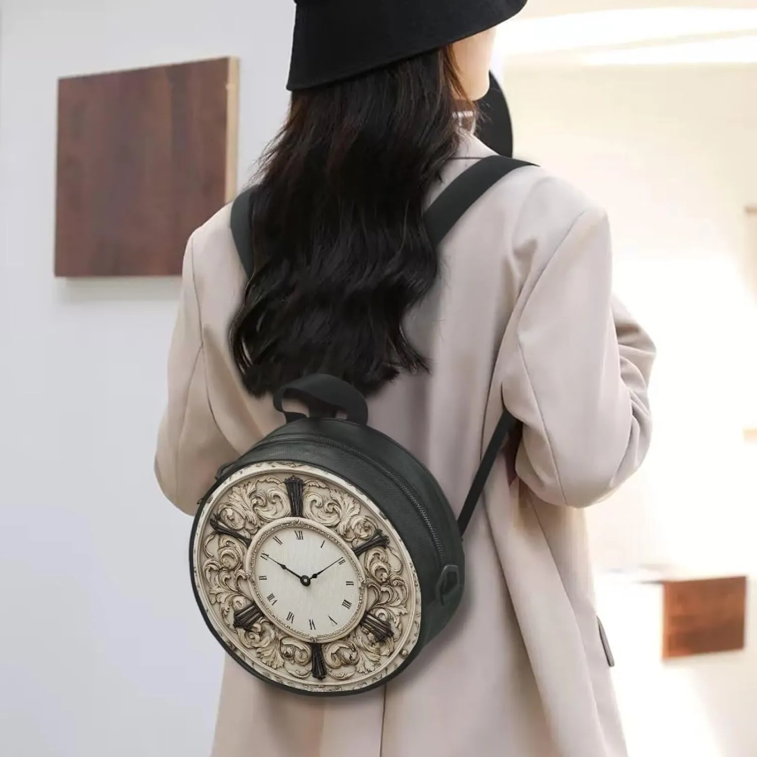 Lotusorchid Clock Print Small Crossbody Bag Round Purse Circle Shoulder Purse for Party Work (Not Real Clock)