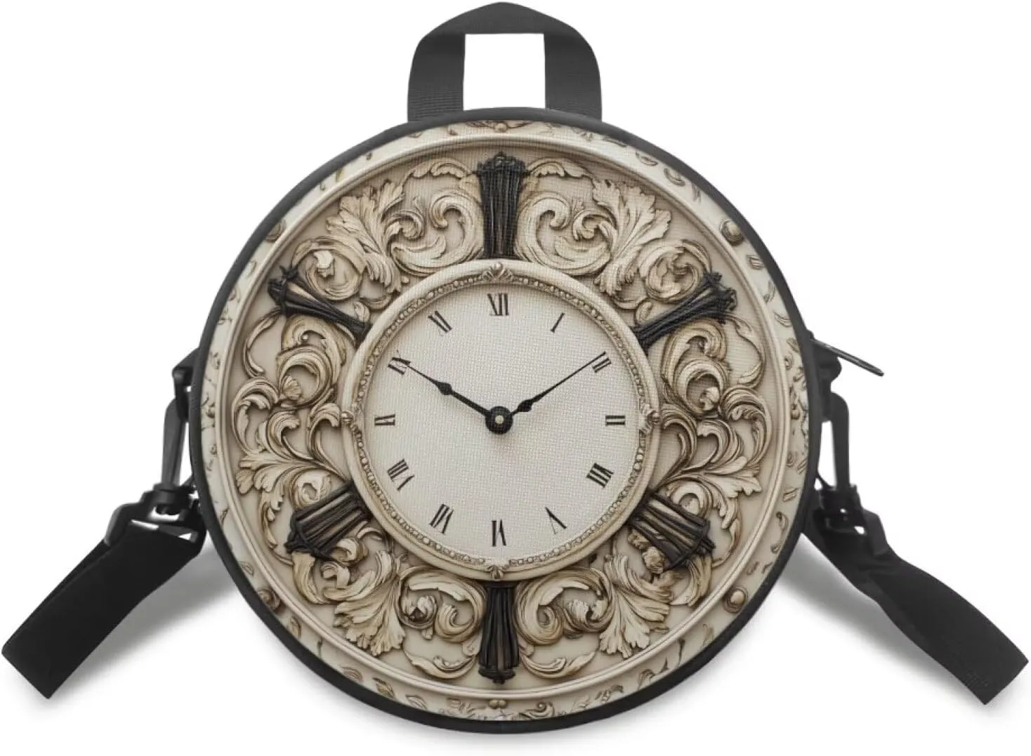 Lotusorchid Clock Print Small Crossbody Bag Round Purse Circle Shoulder Purse for Party Work (Not Real Clock)