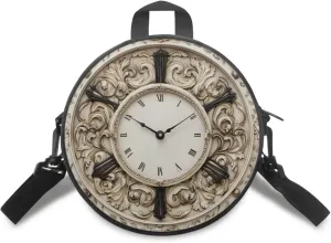 Lotusorchid Clock Print Small Crossbody Bag Round Purse Circle Shoulder Purse for Party Work (Not Real Clock)