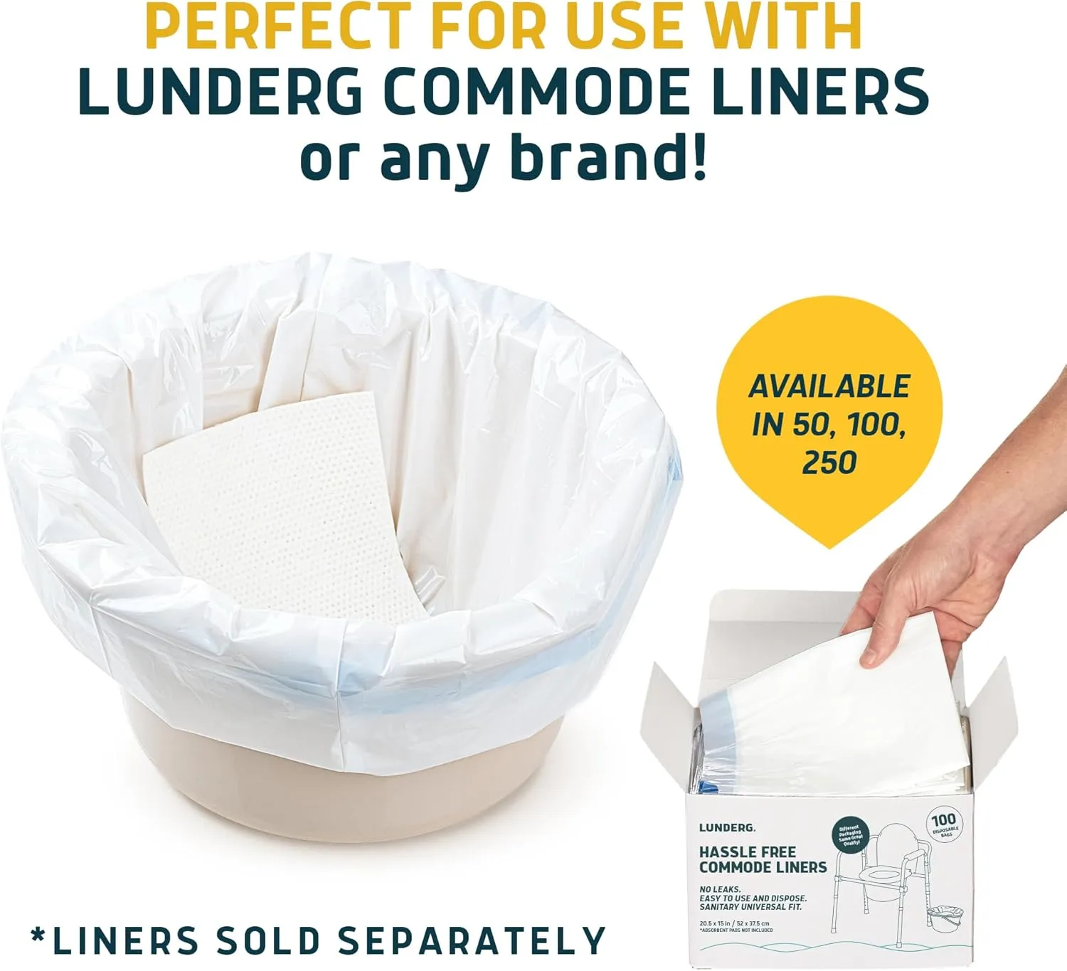 Lunderg Lemon Scented Super Absorbent Commode Pads - Medical Grade Value Pack 100 Count - for Disposable Bedside Commode Liners, Adult Chairs, Portable Buckets & Camping Toilet Bags - Light Scent