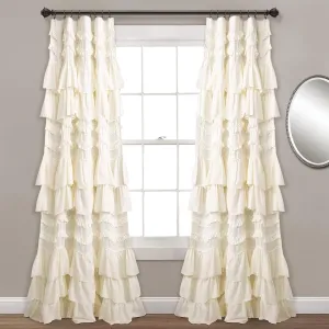 Lush Decor Kemmy Curtain | Ruffled, Textured Shabby Chic Style Window Panel for Living, Dining Room, Bedroom (Single), 84” x 52”, Ivory