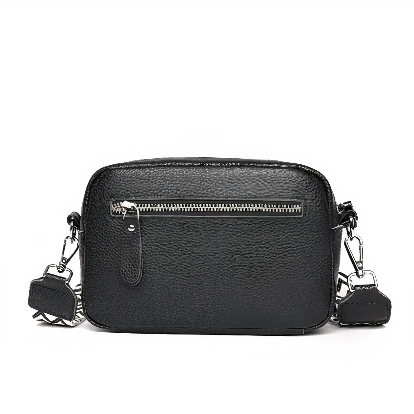 Luxury Black Leather Crossbody Bag with Geometric Strap