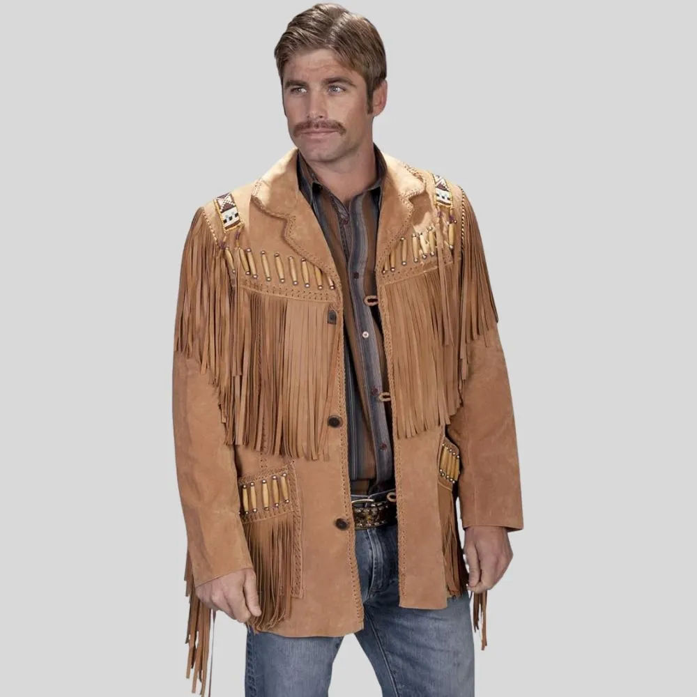 Luxury Brown Suede Fringe Jacket For Trendy Outfits