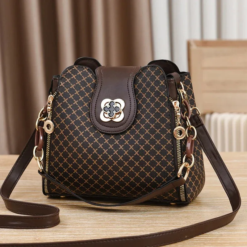 Luxury Design Women’s Handbag – New Bucket Shoulder Crossbody Bag with Flip Check Print, Large Capacity