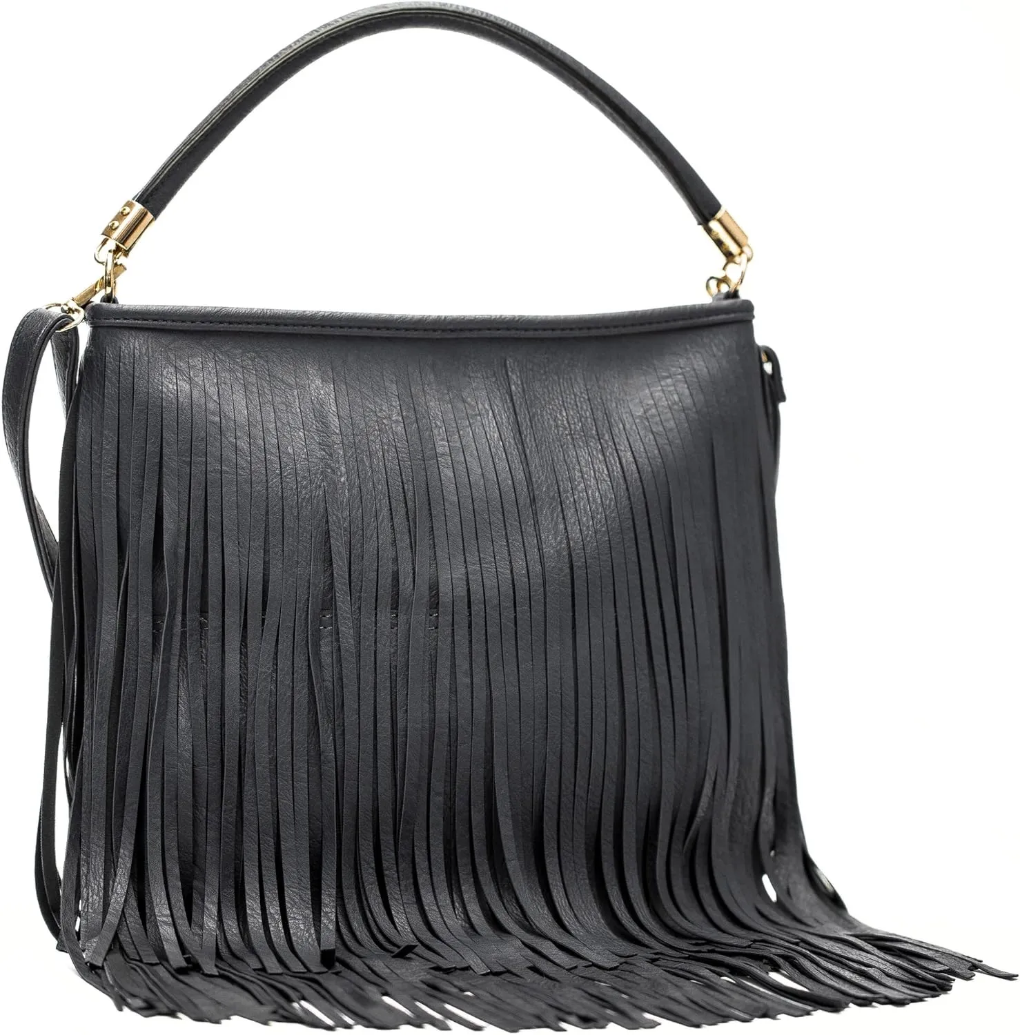 Mabel London Womens Tassel Handbag - Fringe Design Bag - Soft Stylish & Trendy Top Handle Shoulder Bag (D1- Dark Grey)