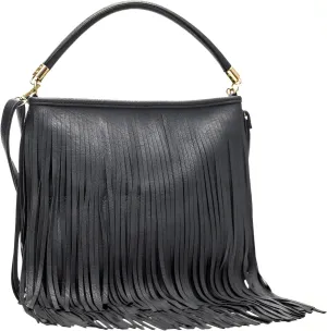 Mabel London Womens Tassel Handbag - Fringe Design Bag - Soft Stylish & Trendy Top Handle Shoulder Bag (D1- Dark Grey)
