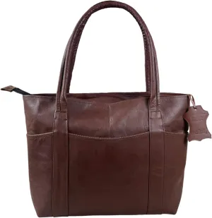 Madosh Womens Valentine Gift Shoulder Handbag Genuine Leather Brown Tote Everyday Ladies Purse Shopper Bag
