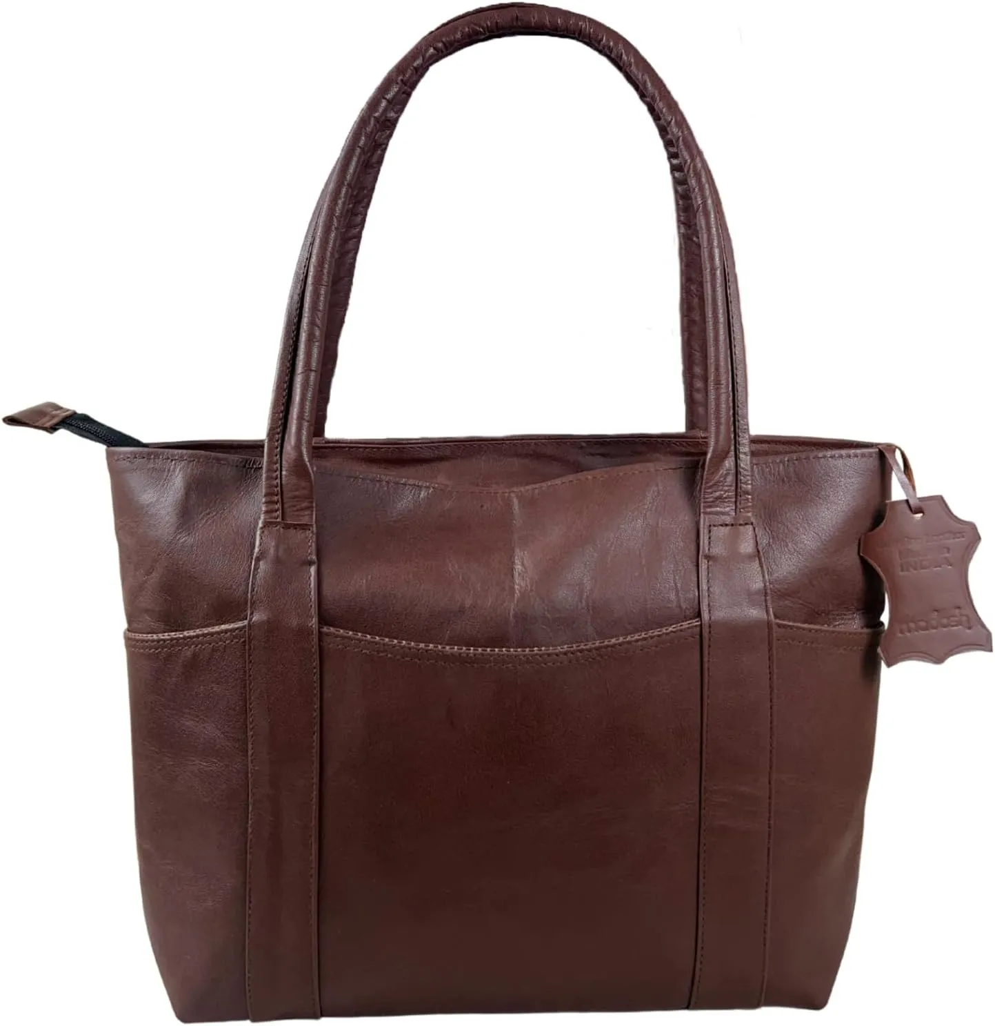 Madosh Womens Valentine Gift Shoulder Handbag Genuine Leather Brown Tote Everyday Ladies Purse Shopper Bag