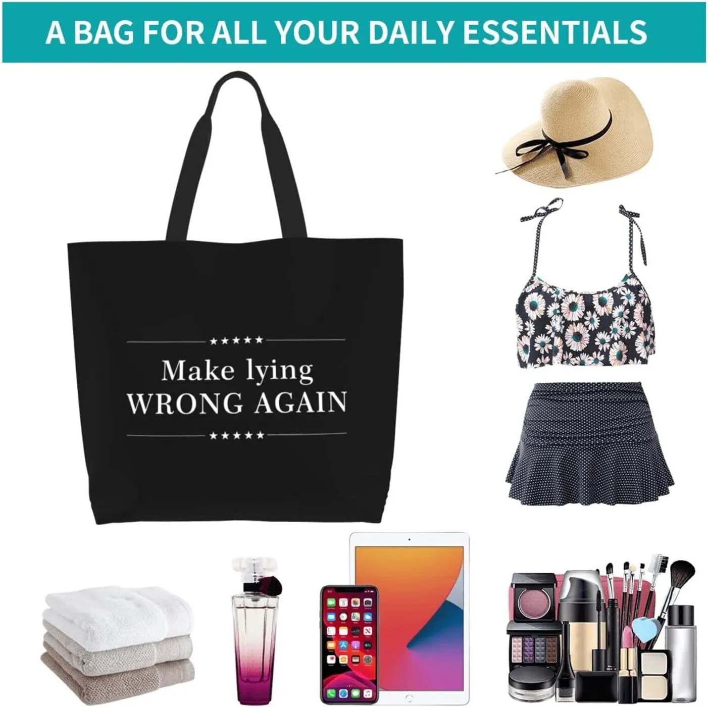Make Lying Wrong Again Women'S Lightweight Canvas Handbag Reusable Shopping Bag