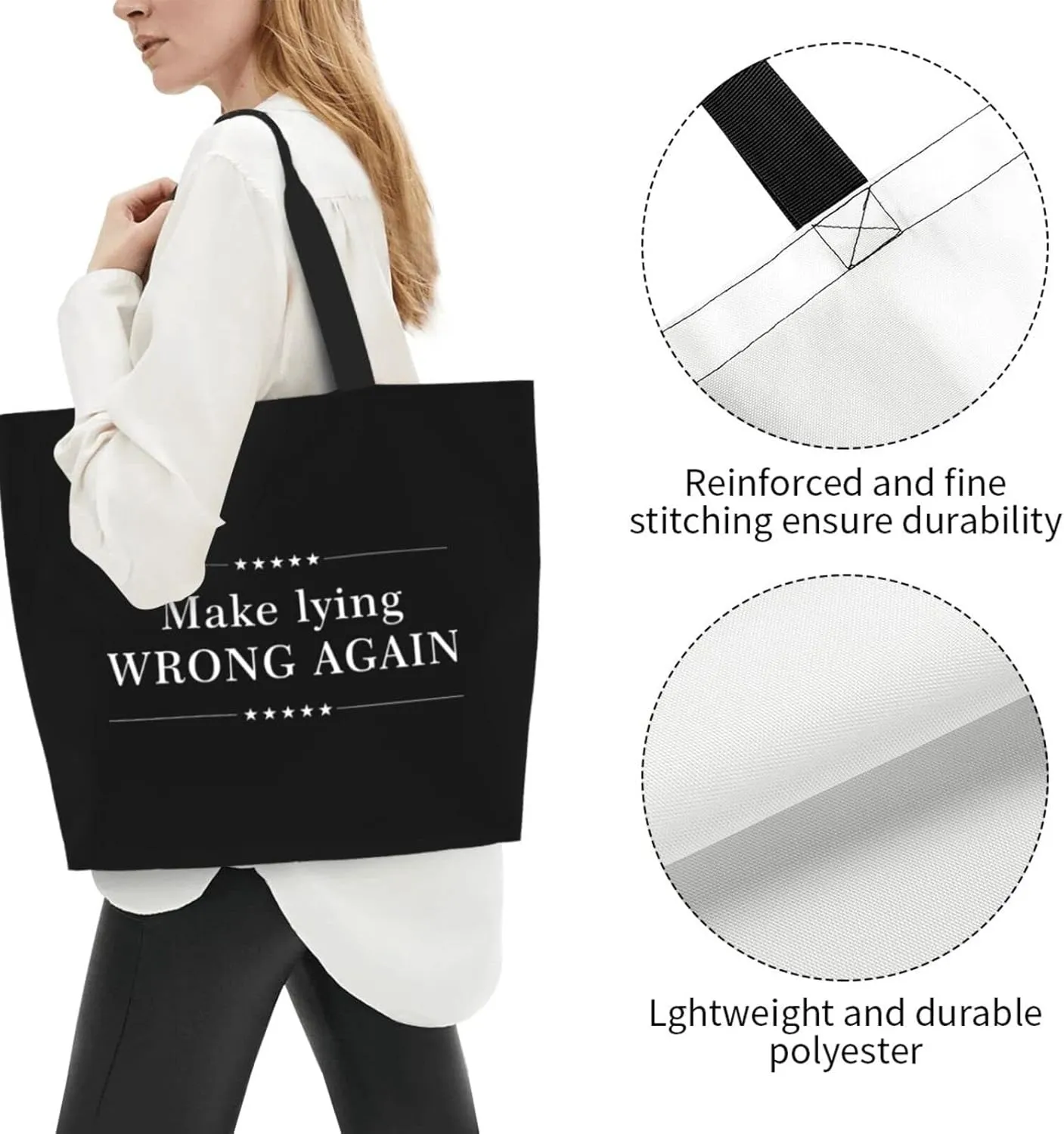 Make Lying Wrong Again Women'S Lightweight Canvas Handbag Reusable Shopping Bag