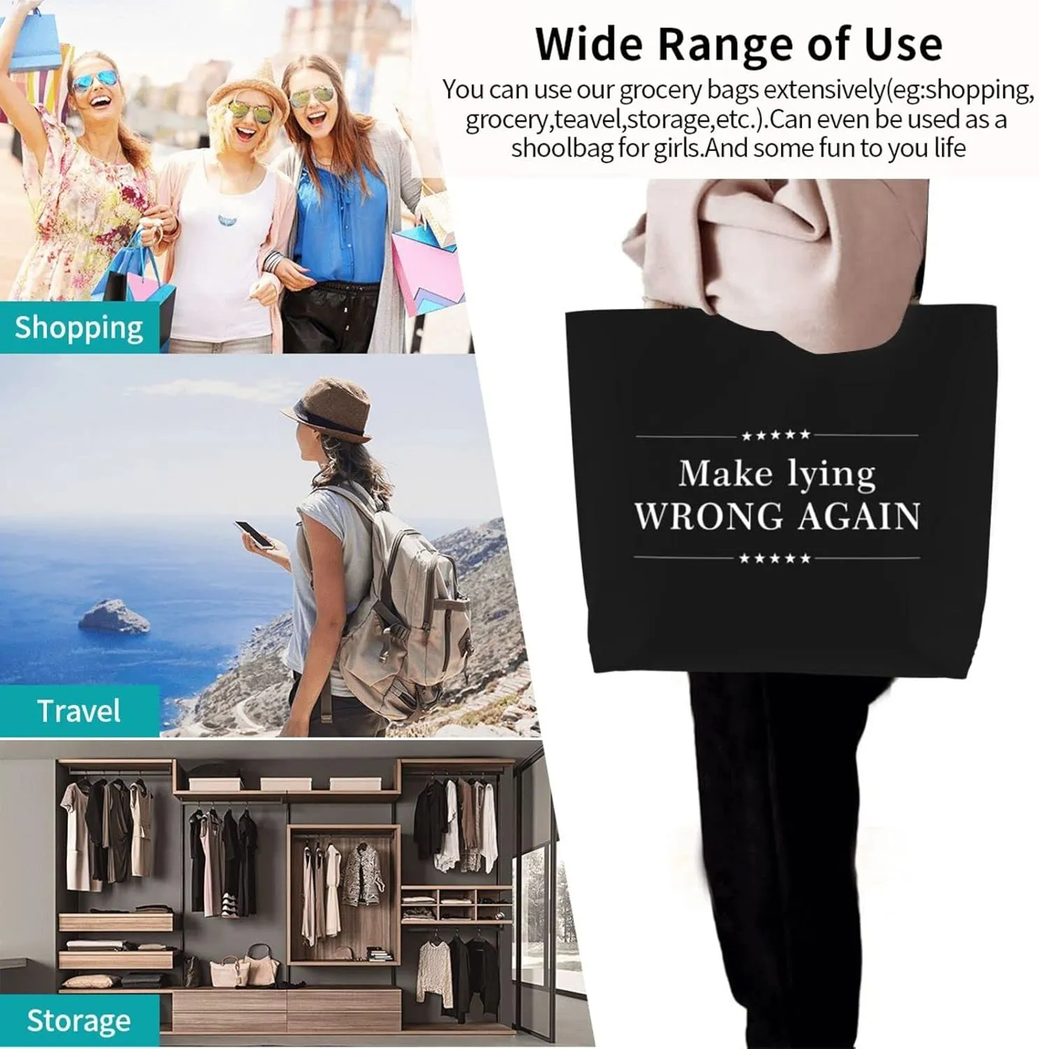 Make Lying Wrong Again Women'S Lightweight Canvas Handbag Reusable Shopping Bag